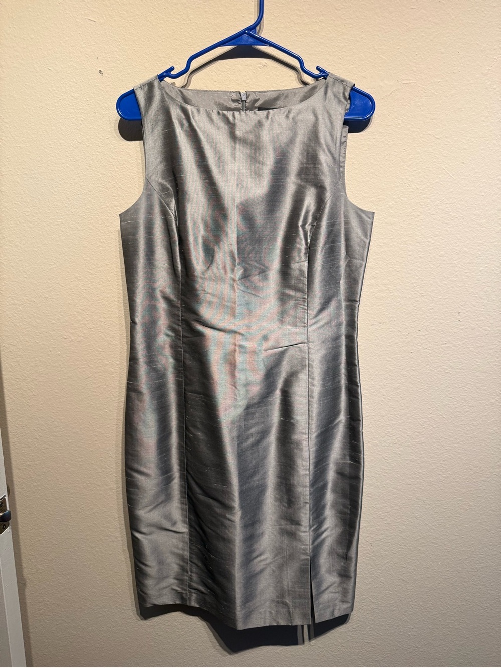 Spencer Jeremy Classic Silver Sheath Silk Dress - Sleek Sleeveless Work Dress 8